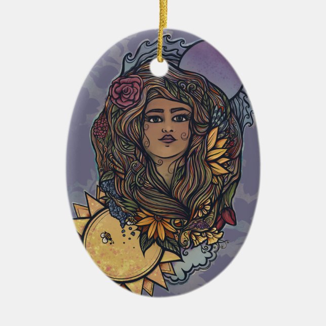 Gaia mother Earth Goddess Tarot the World Ceramic Tree Decoration (Front)