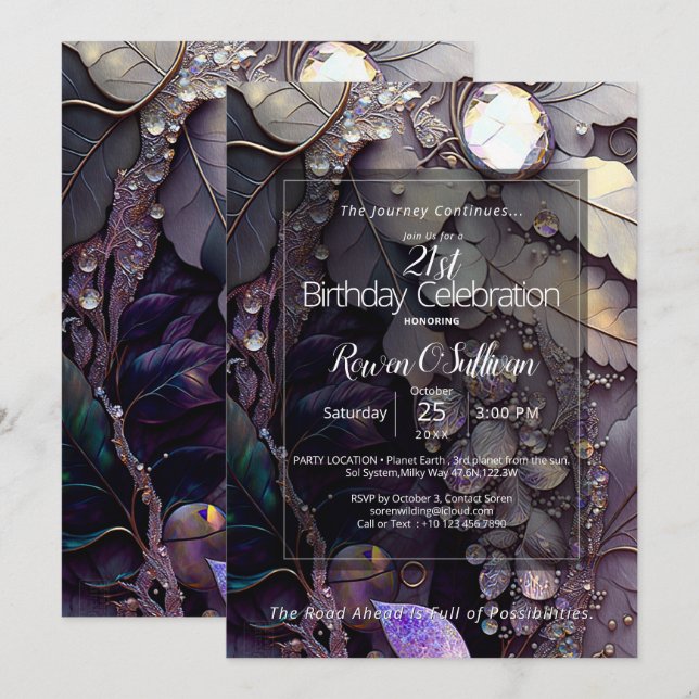 Gaia's Whispers | Botanical Gemstone Abstract Invitation (Front/Back)