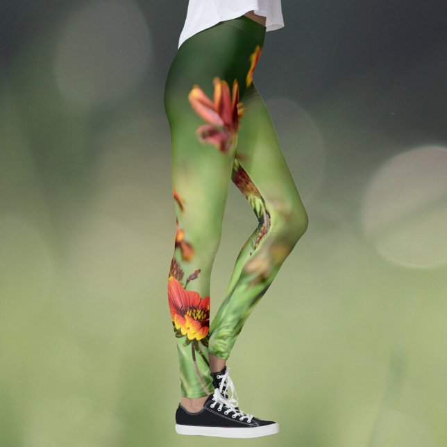 Gaillardia SunFlowers Wildflowers Floral Green Leggings (Creator Uploaded)