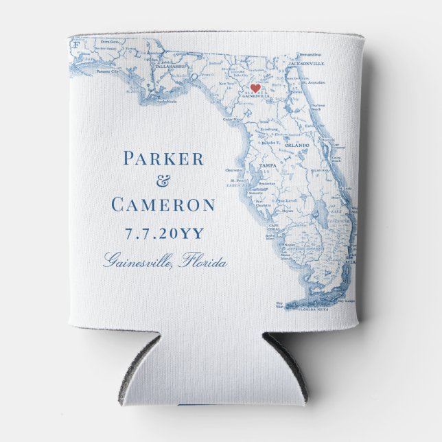 Gainesvill Florida Map Elegant Wedding Favour Drin Can Cooler (Front)