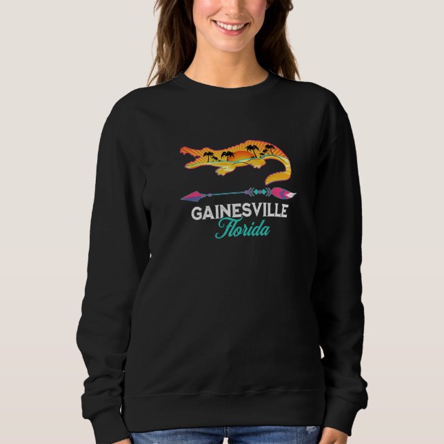 Gainesville Florida Alligator Retro Sun Palm Trees Sweatshirt (Front)