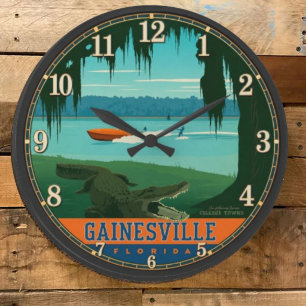 Gainesville Florida Alligator Vintage Travel Poste Large Clock