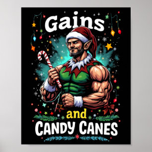 Gains And Candy Canes Christmas Elf Gym Workout  Poster