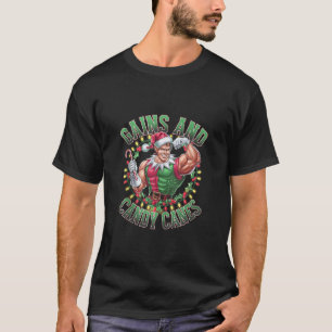Gains and Candy Canes Funny Christmas Elf Gym Work T-Shirt