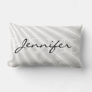 Gainsboro Colour Stripe Pattern Home Monogram Lumbar Cushion