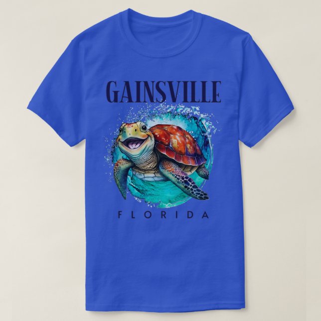 Gainsville Florida Watercolor Happy Sea Turtle T-Shirt (Design Front)
