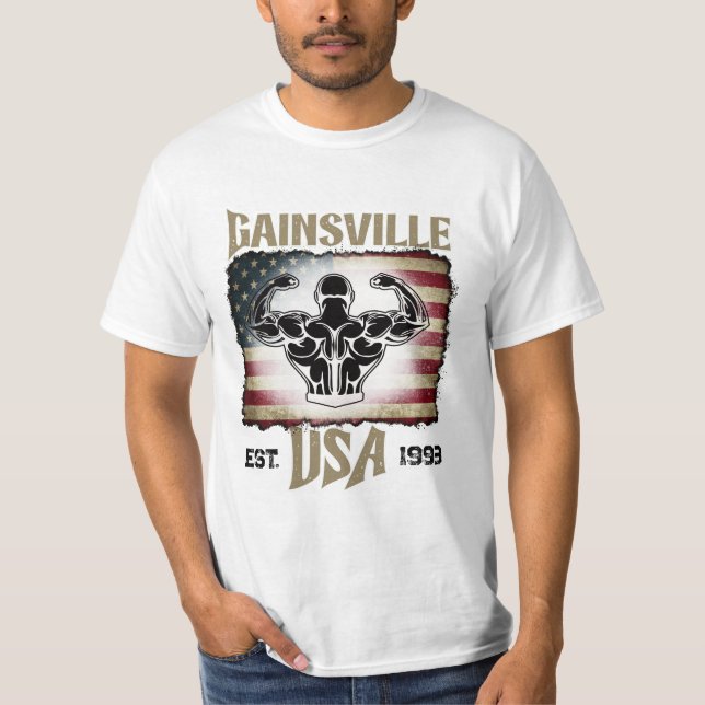 Gainsville USA Stars And Stripes Bodybuilding T-Shirt (Front)