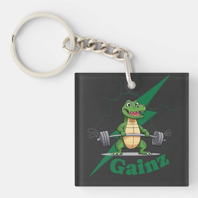 Gainz Gym Crocodile | Weightlifting Workout Key Ring (Front)