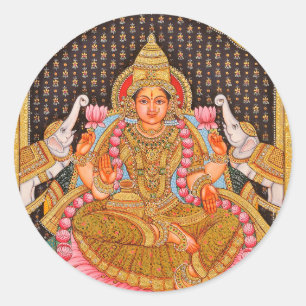 GAJA LAKSHMI INTRICATE TANJORE PAINTING {SOUTH IND CLASSIC ROUND STICKER
