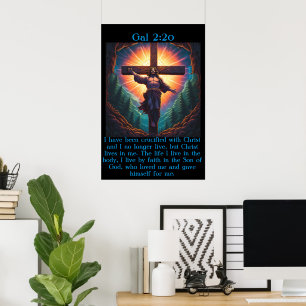 Gal 2:20 with with Jesus on the cross Poster