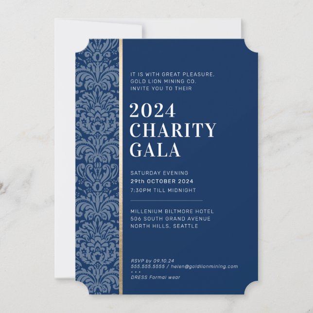 GALA BALL modern elegant event navy blue gold  Invitation (Front)