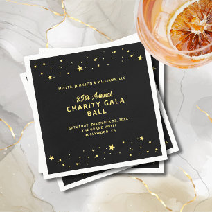 Gala Event Charity Ball Elegant Black Gold Stars Napkin