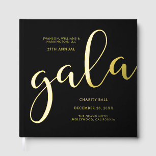 Gala Event Charity Fundraiser Elegant Black Gold Guest Book