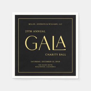 Gala Event Charity Fundraiser Elegant Black Gold  Napkin