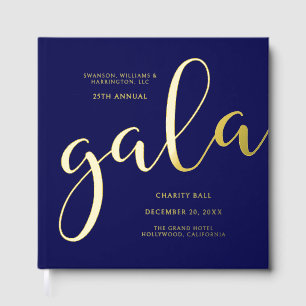 Gala Event Charity Fundraiser Elegant Blue Gold Guest Book