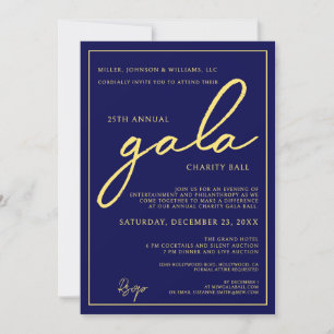 Gala Event Charity Fundraiser Elegant Blue Gold Invitation