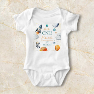 Galactic Adventure Boy First Space Birthday  Baby Bodysuit