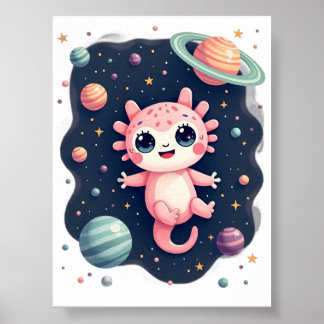 Galactic Axolotl Cosmic Space Kawaii - Cute Space Poster