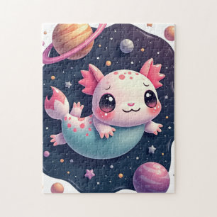 Galactic Axolotl Kawaii Space Sticker Cute Cosmic Jigsaw Puzzle