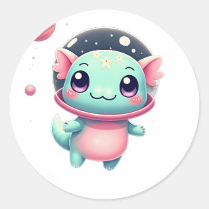 Galactic Axolotl Space Cat Kawaii Cosmic Nebula Ax Classic Round Sticker