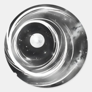 Galactic Black and White Space Classic Round Sticker
