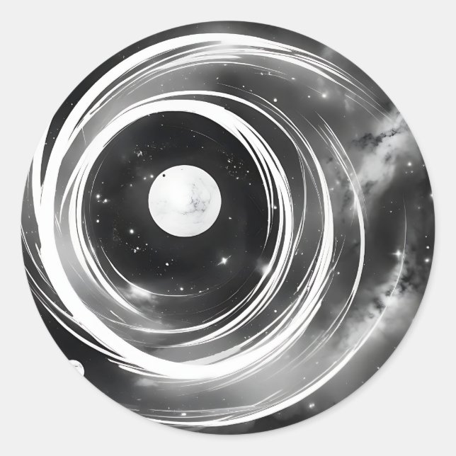 Galactic Black and White Space Classic Round Sticker (Front)