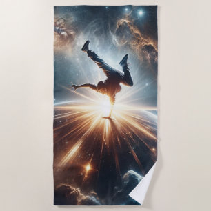Galactic Breakdance Explosion in Deep Space Beach Towel