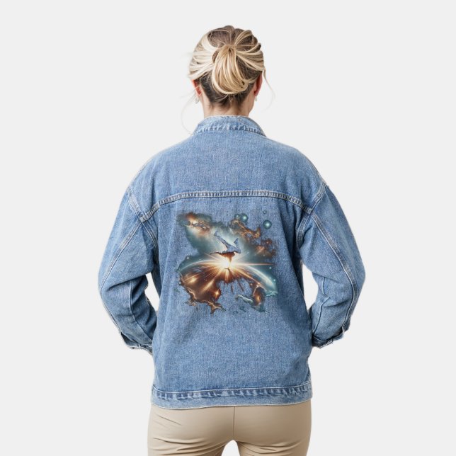 Galactic Breakdance Explosion in Deep Space Denim Jacket (Model)