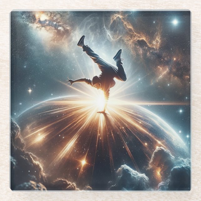Galactic Breakdance Explosion in Deep Space Glass Coaster (Front)