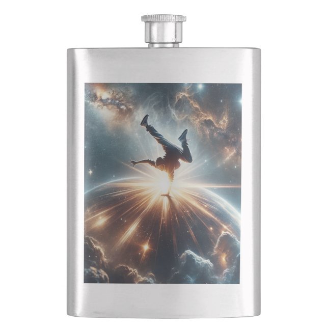 Galactic Breakdance Explosion in Deep Space Hip Flask (Front)