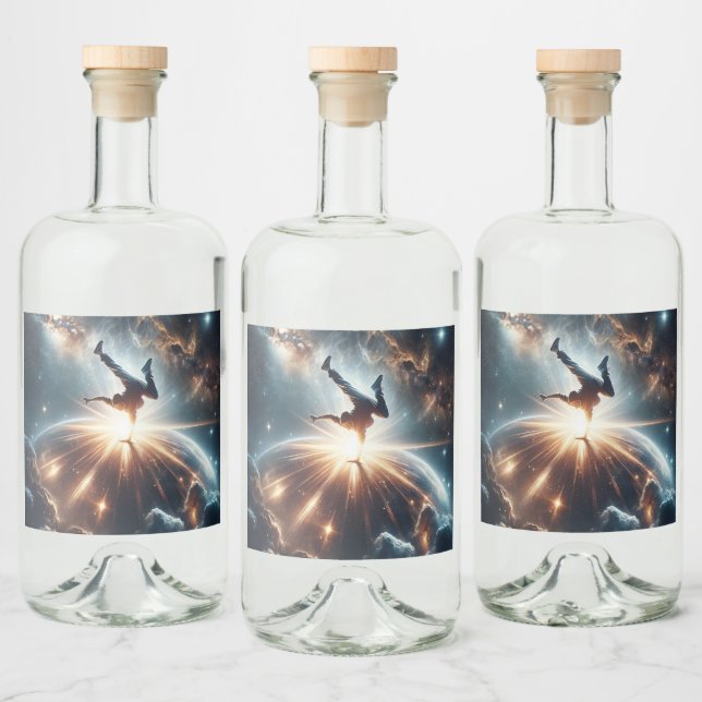 Galactic Breakdance Explosion in Deep Space Liquor Bottle Label (Bottles)
