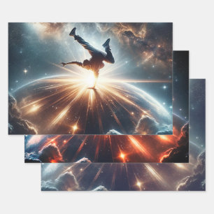 Galactic Breakdance Explosion in Deep Space Wrapping Paper Sheet