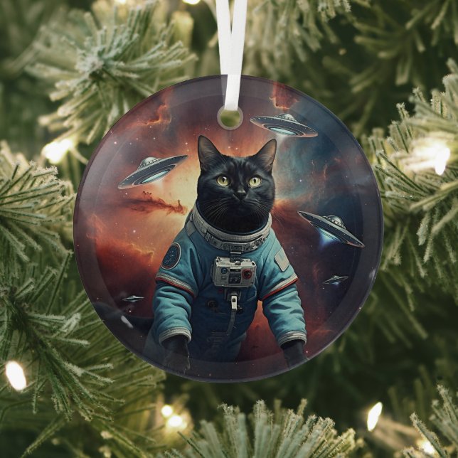 Galactic Cat Astronaut Glass Tree Decoration (Insitu)