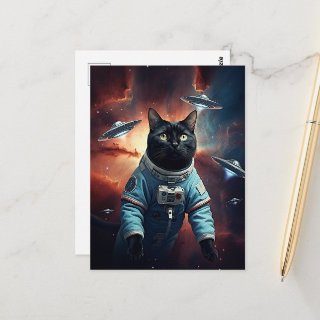 Galactic Cat Astronaut Postcard (Front/Back In Situ)