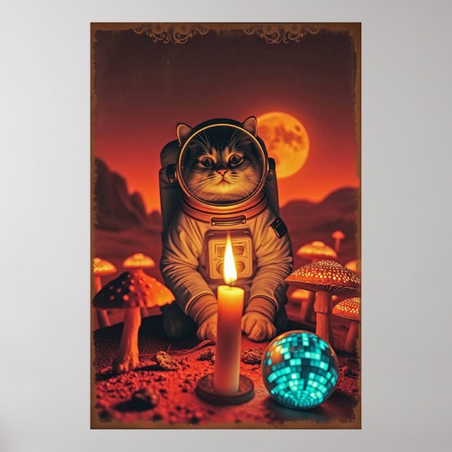 Galactic Cat Dreams: Retro Planet Vibes Poster (Front)