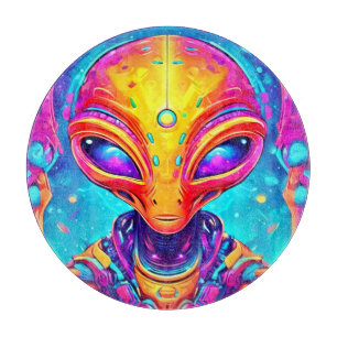 Galactic Cyborg Alien with Neon Glow Cutting Board