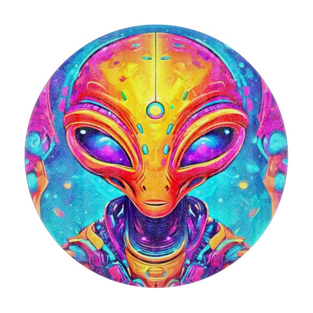 Galactic Cyborg Alien with Neon Glow Cutting Board (Front)