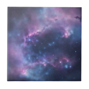 Galactic Dreams Soft Watercolor Splash On Blue Tile