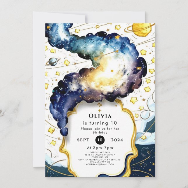 Galactic Editable Space Birthday Invitation (Front)