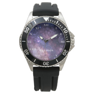 Galactic Galaxy Outer Space Nebula Navy Blue Watch