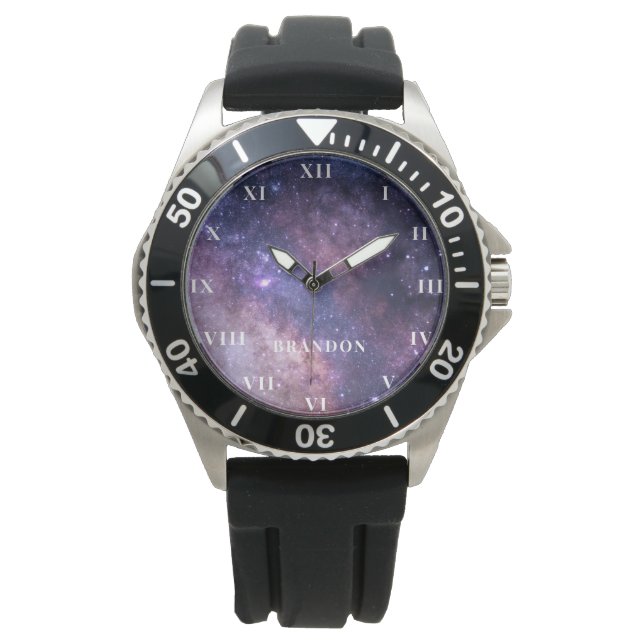 Galactic Galaxy Outer Space Nebula Navy Blue Watch (Front)