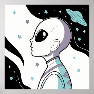 Galactic Gaze: Alien in Cosmic Space Poster
