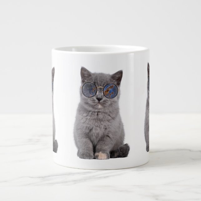 Galactic Gaze The Stellar Kitty in Sunglasses Large Coffee Mug (Front)