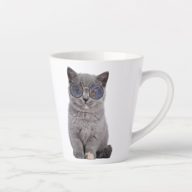 Galactic Gaze The Stellar Kitty in Sunglasses Latte Mug (Right)