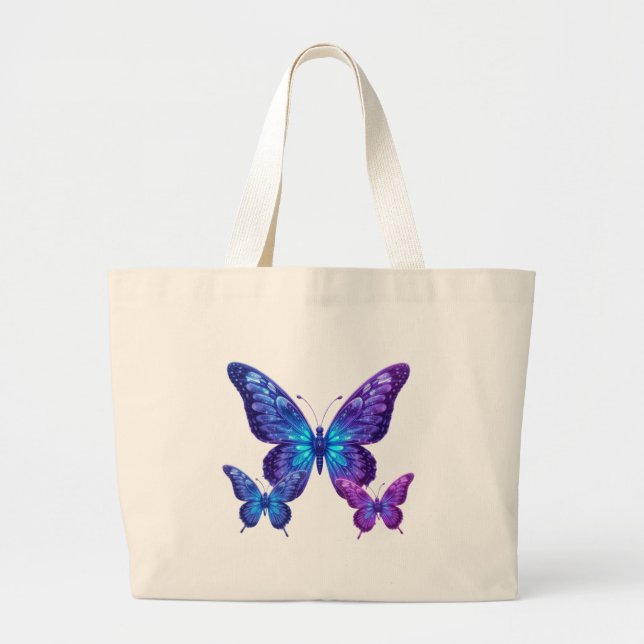 🌌 Galactic Glow Butterflies 🌌 Large Tote Bag (Front)