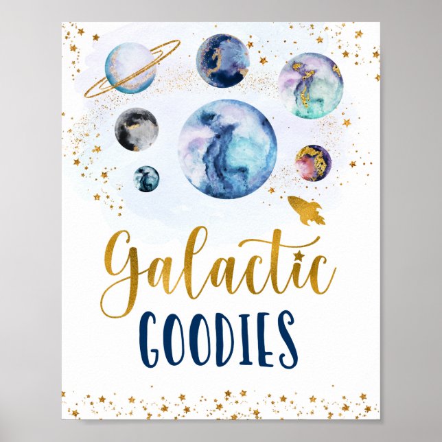 Galactic Goodies Galaxy Blue Gold Space Birthday Poster (Front)