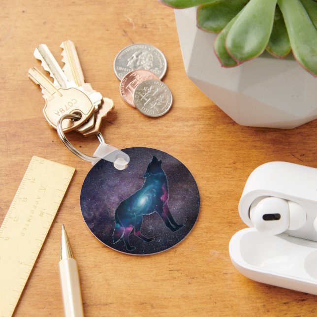 Galactic Howling Wolf Silhouette Key Ring (Desk)