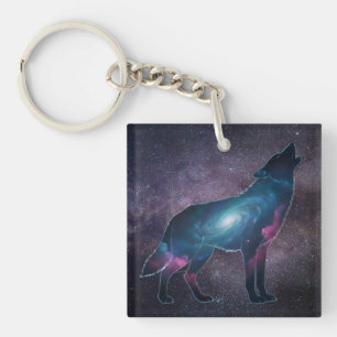 Galactic Howling Wolf Silhouette Key Ring