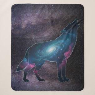 Galactic Howling Wolf Silhouette Sherpa Blanket