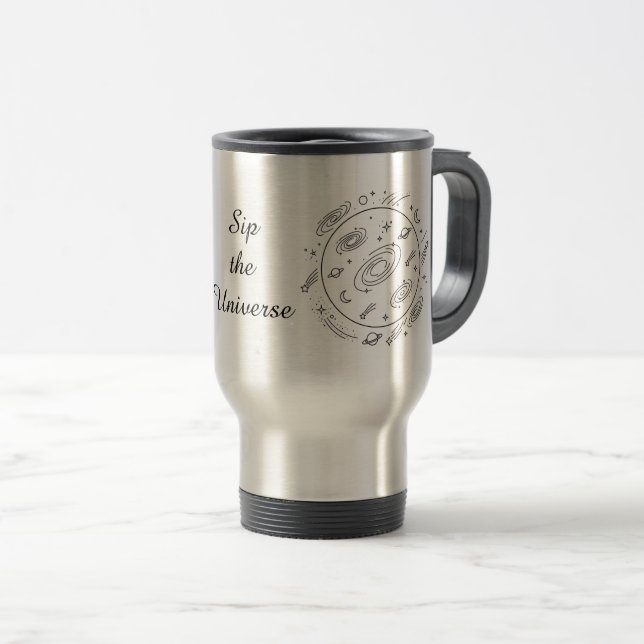 Galactic Minimalist Tumbler – Customizable Text  Travel Mug (Front Right)